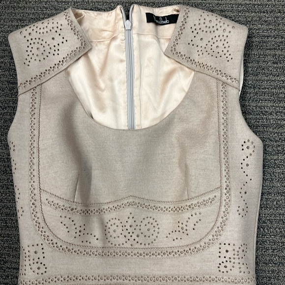 Marios Schwab taupe wool mink dress with laser cut detail bodice - Picture 2 of 6